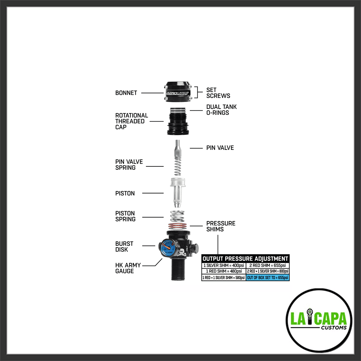 HK Army Aerolite Pro regulator - Adjustable and Rotational - Black