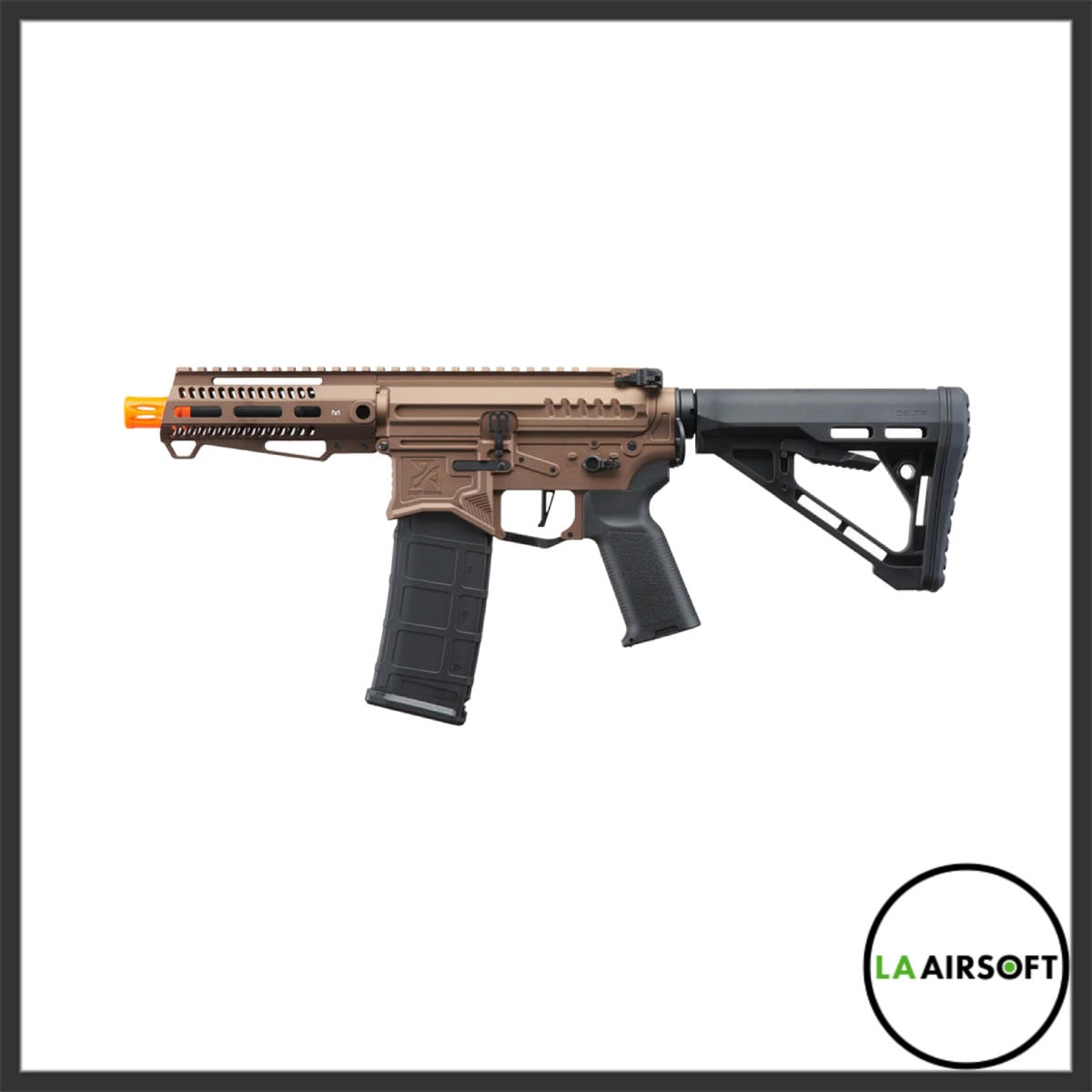 Zion Arms R15 Mod 1 Short Barrel Airsoft Rifle with Delta Stock (Color_ Bronze)