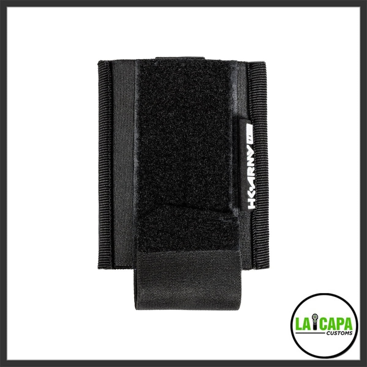 HK Army AR Mag Cell single-cell magazine pouch in black, front view showing hook-and-loop closure and belt loop.