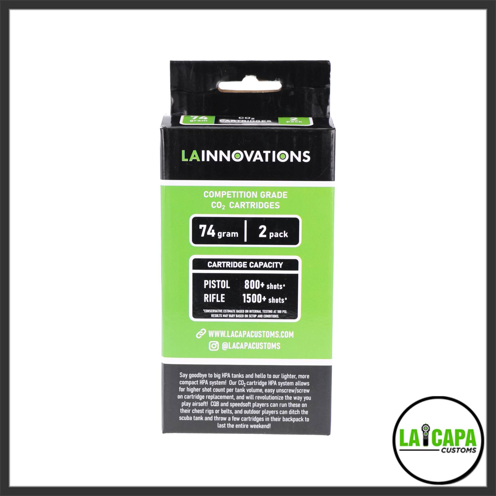 LA Innovations 74g CO2 2 Pack