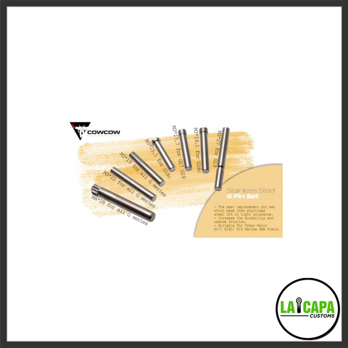 Stainless steel pin set for tm glock