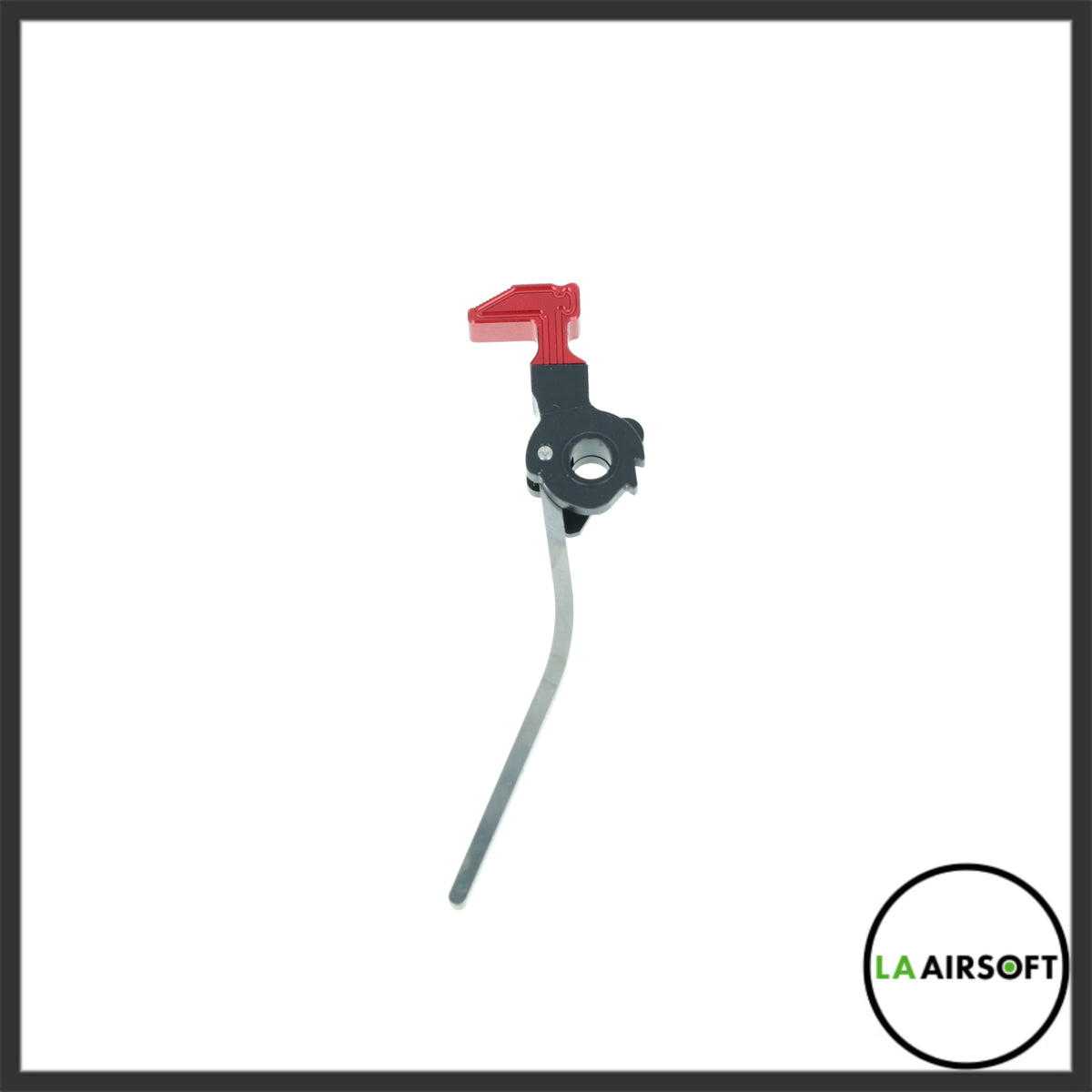 Dr. Black hammer and strut set for Hi-Capa in the red hammer colour variant, with black hub and silver strut.