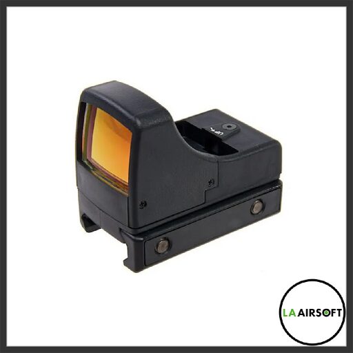 Tokyo Marui Micro Pro Sight in black at a three-quarter angle, showing the amber lens window and Picatinny rail base.
